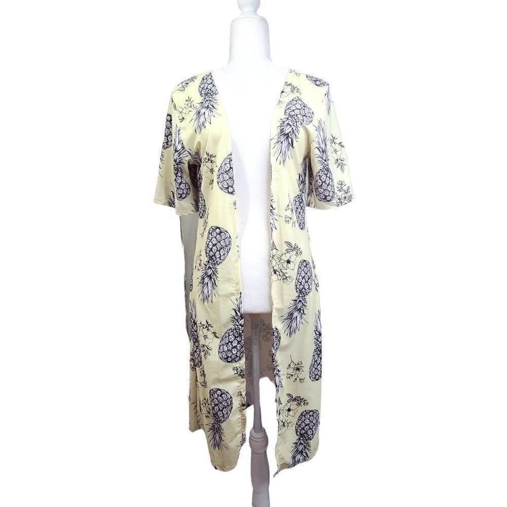 Shein Women Yellow Hawaiian Pineapple Maxi Cardigan Cover Up